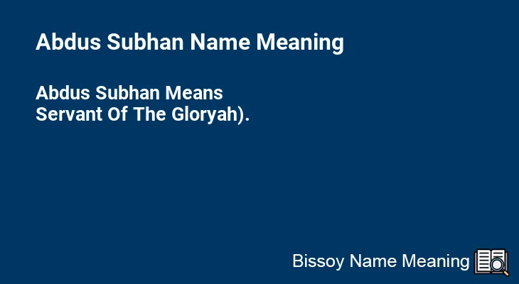 Abdus Subhan Name Meaning